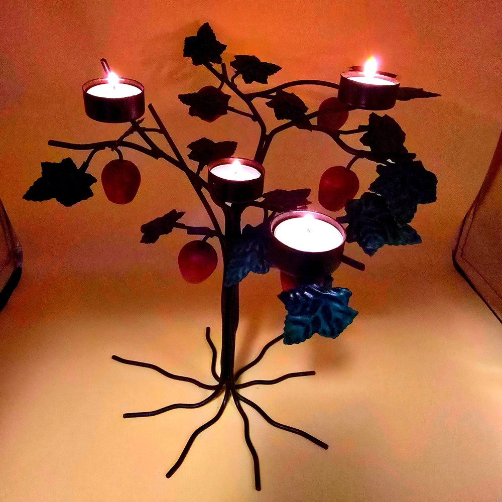 Rustic Farmhouse Metal Apple Tree Votive Tealight Candle Holder Decor 4 Holders‎